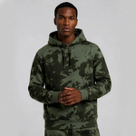 Model wearing the olive tie-dye heavyweight hoody, upper-half view